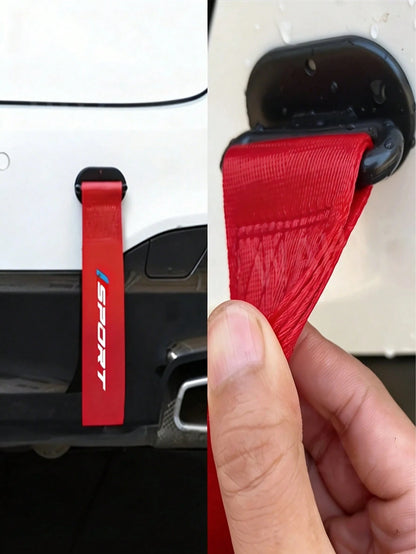 1pc Universal Car Sport Style Tow Strap Decor- High-Strength Nylon Webbing, "SPORT" Print Design, Easy Installation, Suitable For Most Car Front Bumper Grilles, Eye-Catching Appearance Modification A