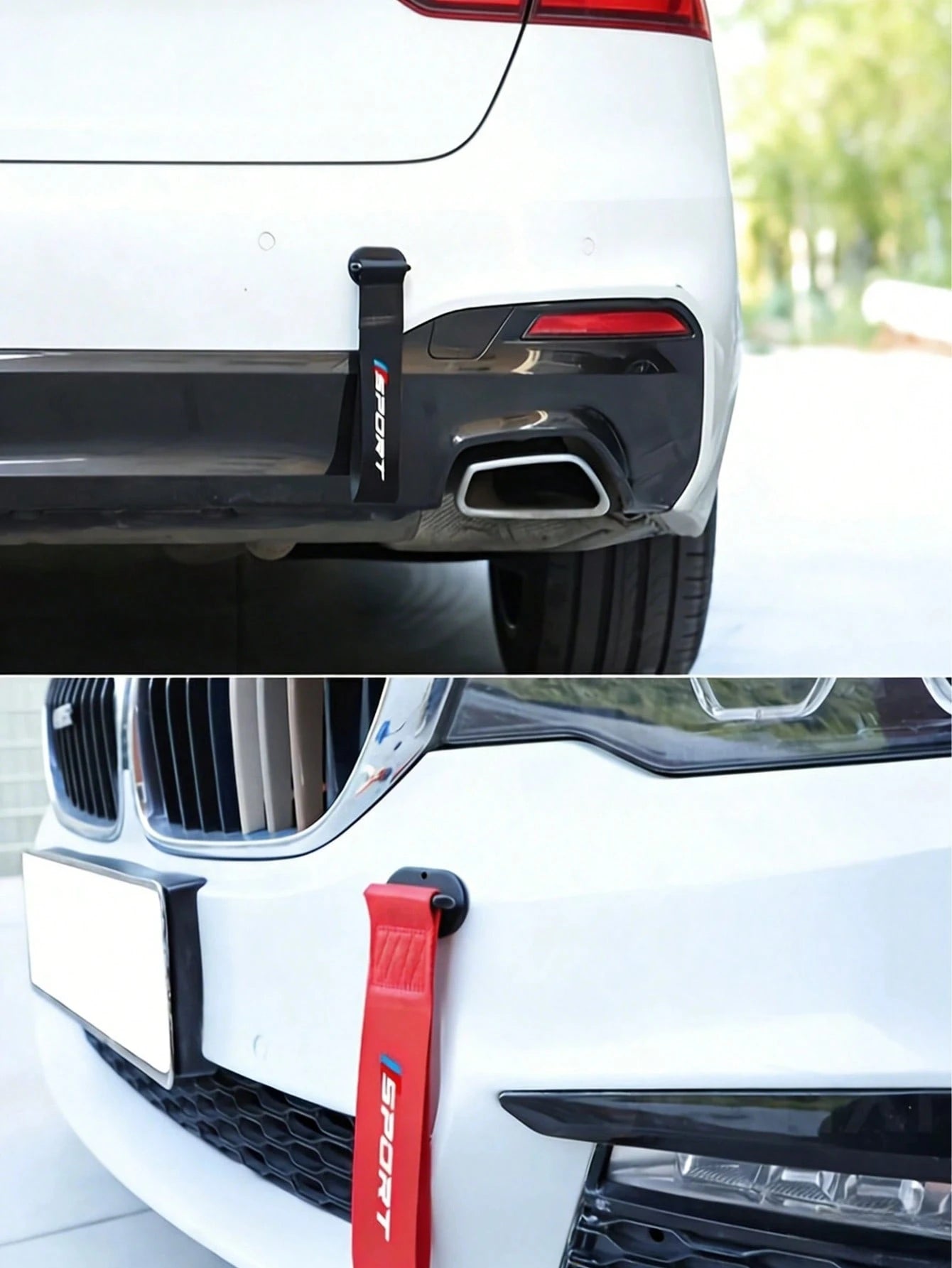 1pc Universal Car Sport Style Tow Strap Decor- High-Strength Nylon Webbing, "SPORT" Print Design, Easy Installation, Suitable For Most Car Front Bumper Grilles, Eye-Catching Appearance Modification A
