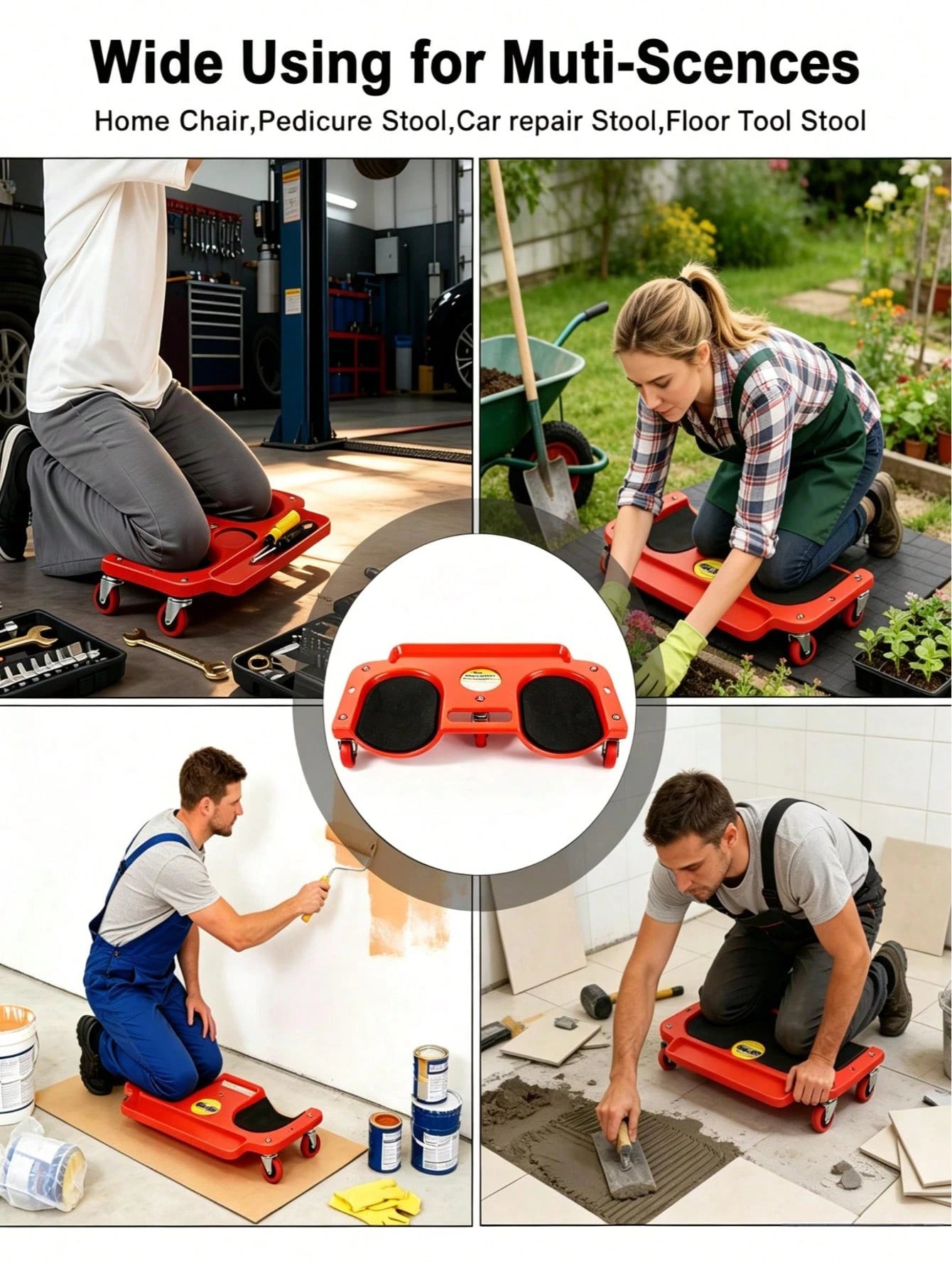 1PC Upgrade Version 55x25x9.5cm Enlarged Rolling Knee Pads Work Stool, 400lbs Load Kneeling Crawler With Magnetic Tool Tray & 2 Extra Cup Holders, Aluminum Frame Soft Comfort Knee Cushion For Carpentr