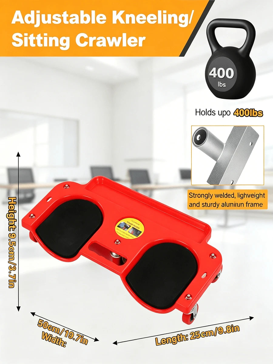 1PC Upgrade Version 55x25x9.5cm Enlarged Rolling Knee Pads Work Stool, 400lbs Load Kneeling Crawler With Magnetic Tool Tray & 2 Extra Cup Holders, Aluminum Frame Soft Comfort Knee Cushion For Carpentr
