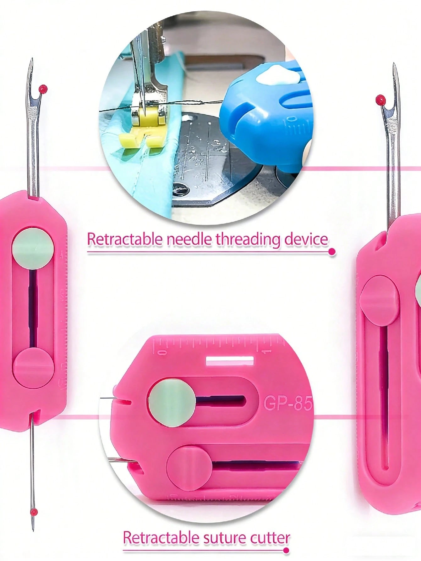 1pc Upgraded Multifunctional Sewing Machine Magnetic Threader, Home Needle Threader With Seam Ripper And Needle Piercer, Equipped With Plastic Magnetic Ruler And Strong Magnetic Edge Positioning, Brig