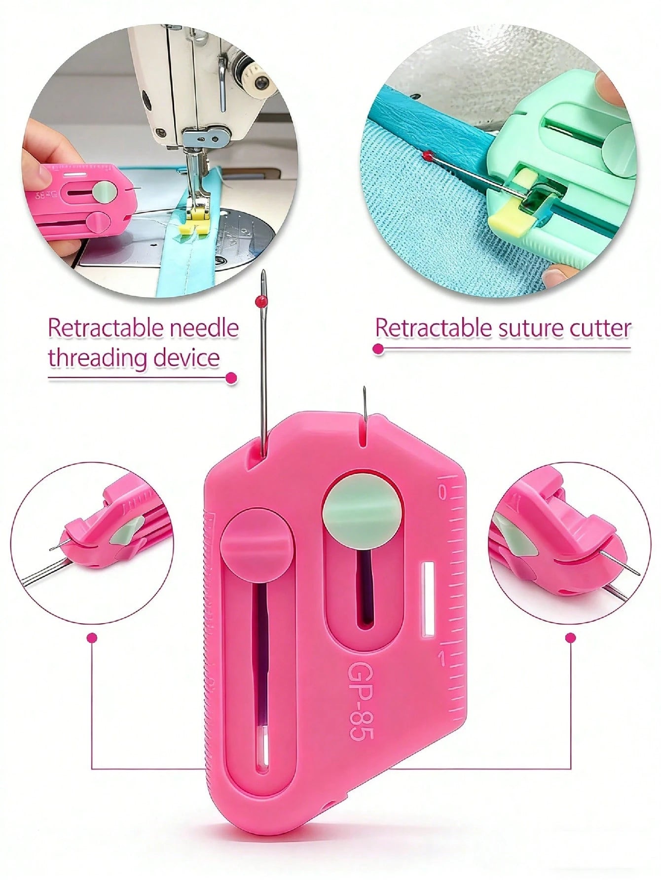 1pc Upgraded Multifunctional Sewing Machine Magnetic Threader, Home Needle Threader With Seam Ripper And Needle Piercer, Equipped With Plastic Magnetic Ruler And Strong Magnetic Edge Positioning, Brig
