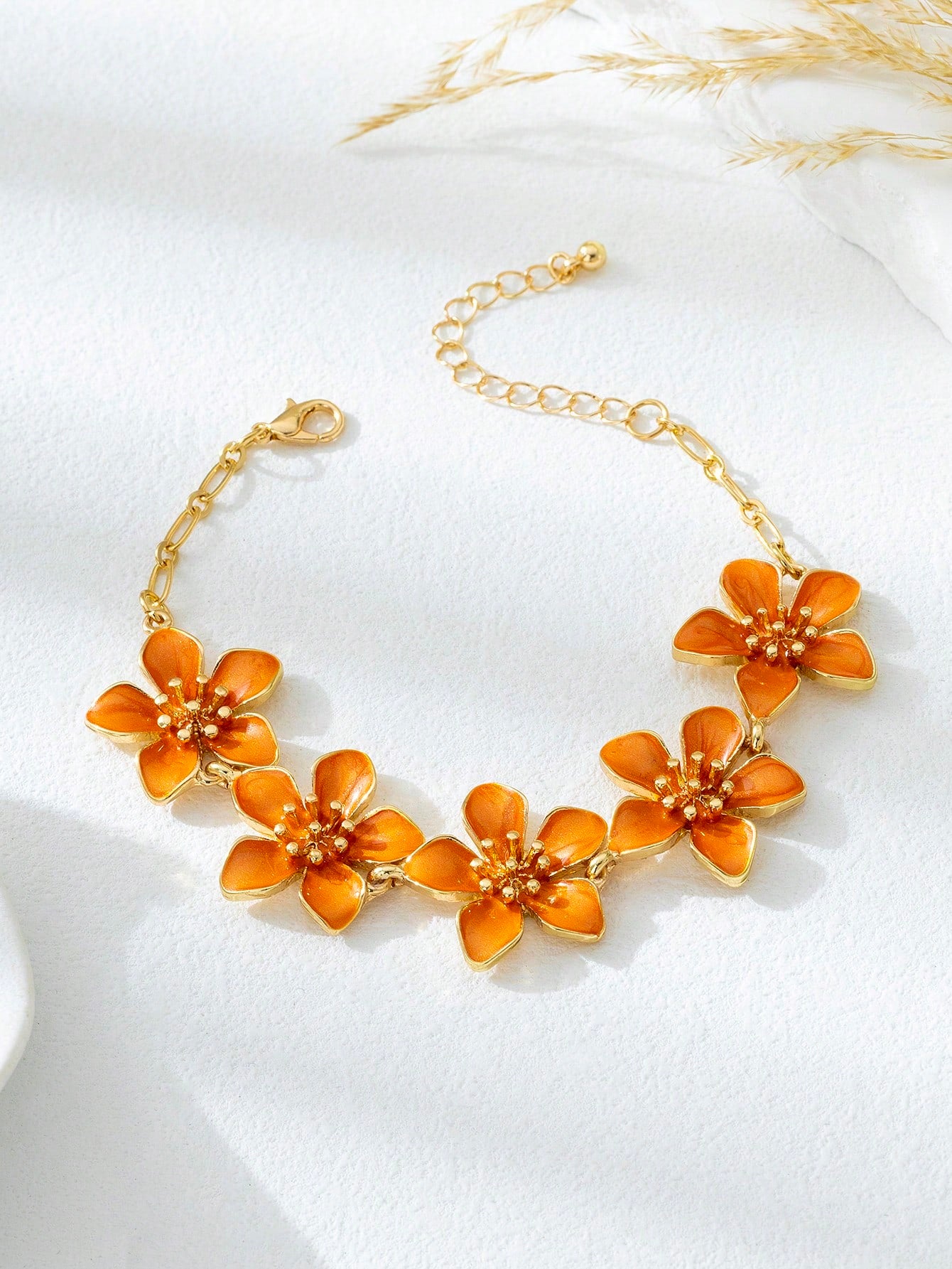 1pc Vacation Style Fresh & Energetic Retro Vibe Dopamine Orange Floral Charm Anklet, Suitable For Holiday/Travel/Date/Daily Wear, Elegant Ladies Jewelry