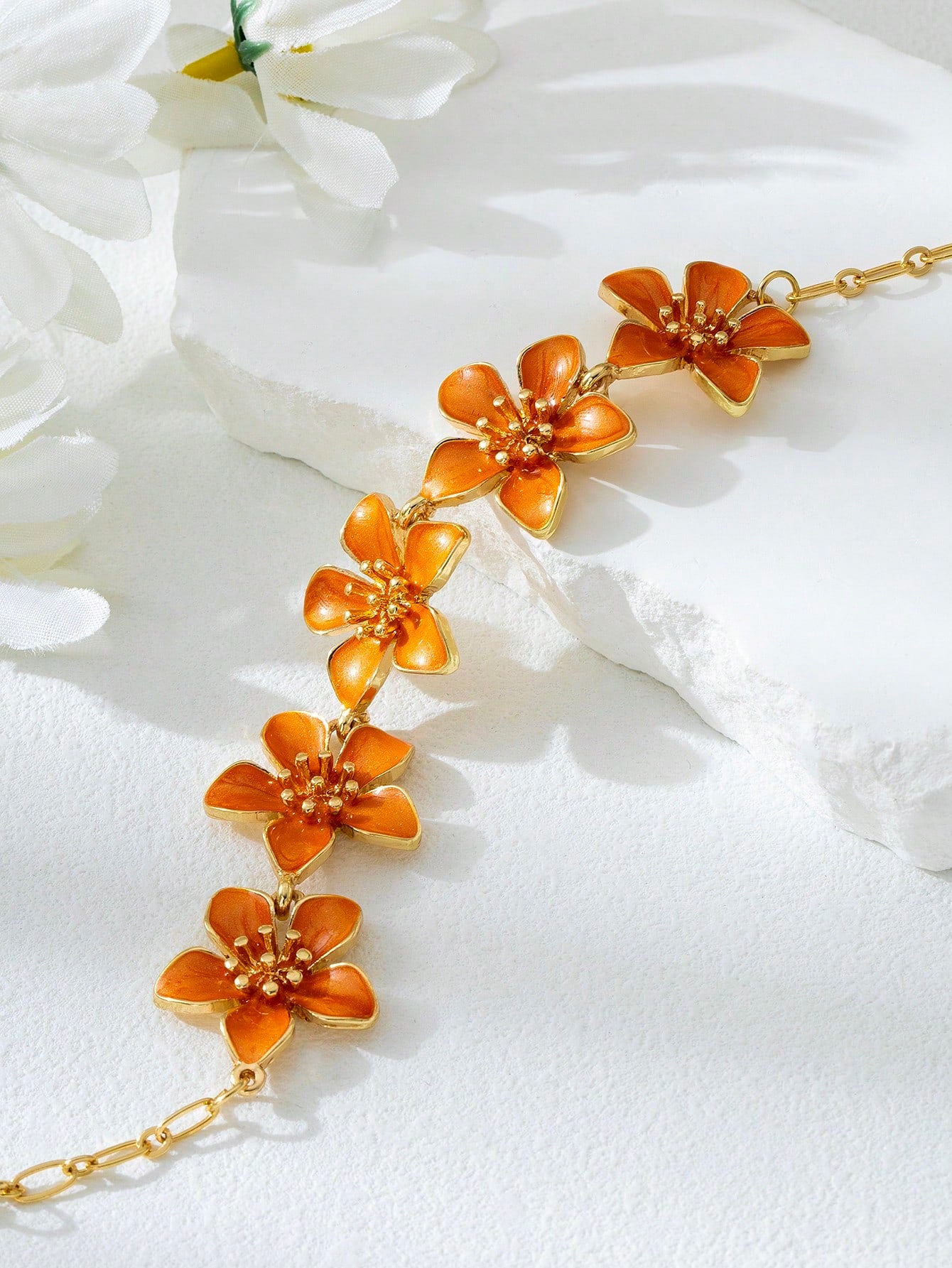 1pc Vacation Style Fresh & Energetic Retro Vibe Dopamine Orange Floral Charm Anklet, Suitable For Holiday/Travel/Date/Daily Wear, Elegant Ladies Jewelry