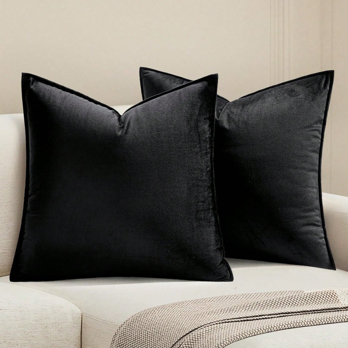 1pc Velvet Piping Decor Pillow Cover Square Cushion Case For Sofa Bedroom Car 18x 18 Inch 45x 45cm