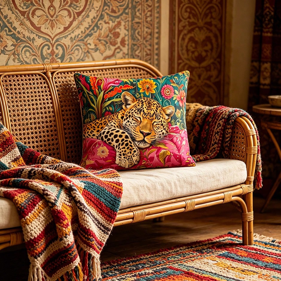 1pc Vibrant Jungle Leopard Print Pillow Cover With Tropical Floral Elements, Suitable For All Seasons (Pillow Insert Not Included)