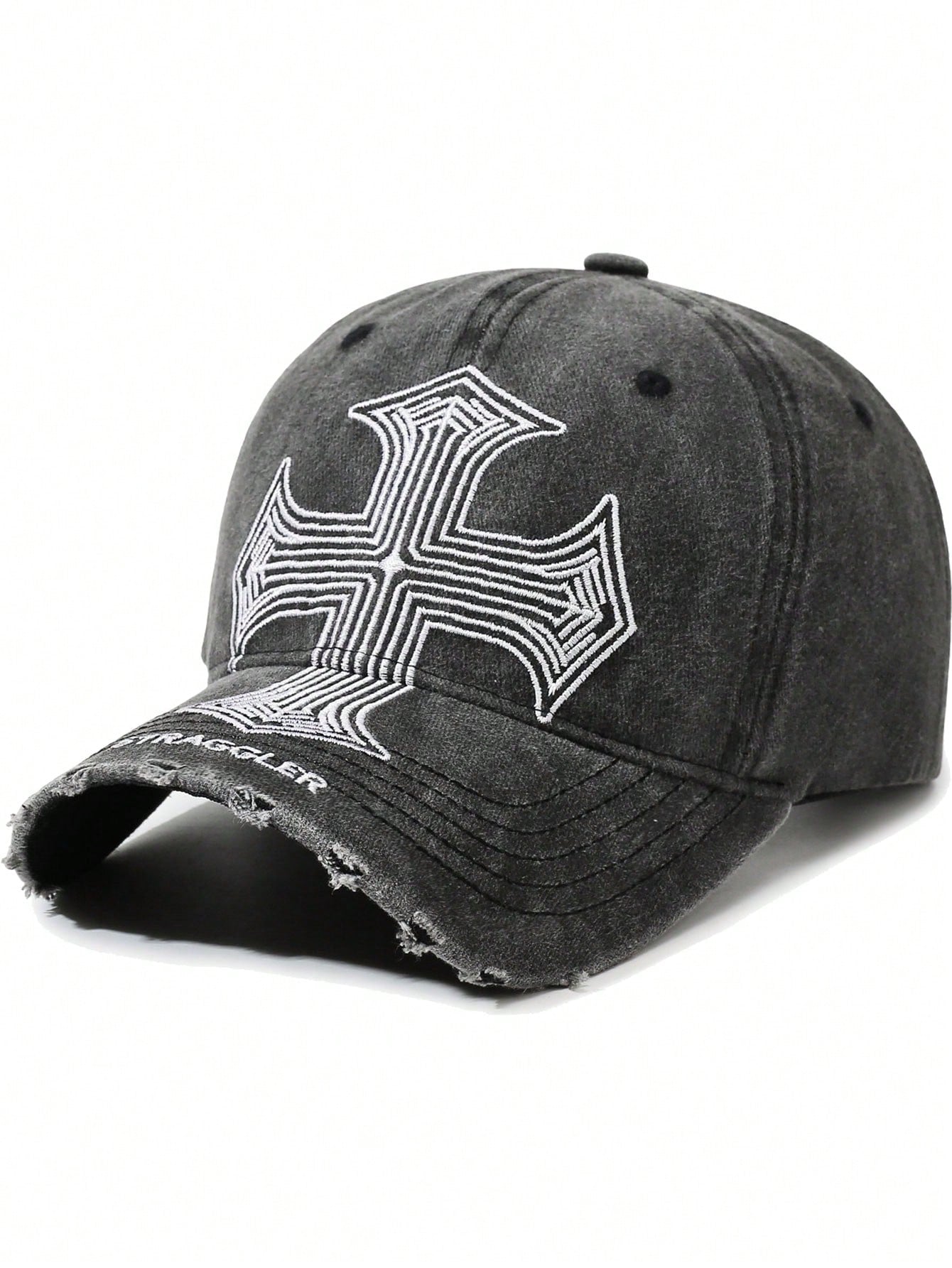 1pc Vintage Cross Embroidery Baseball Cap For Women, Retro Y2K Style Versatile Duck Bill Hat, American Heavy-Duty Distressed Personalized Soft Crown Hat For Men, Washed Ripped Soft Crown Face-Slimming