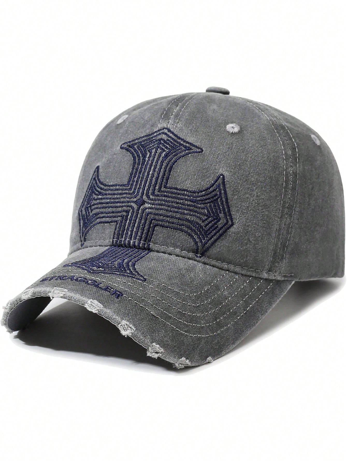 1pc Vintage Cross Embroidery Baseball Cap For Women, Retro Y2K Style Versatile Duck Bill Hat, American Heavy-Duty Distressed Personalized Soft Crown Hat For Men, Washed Ripped Soft Crown Face-Slimming
