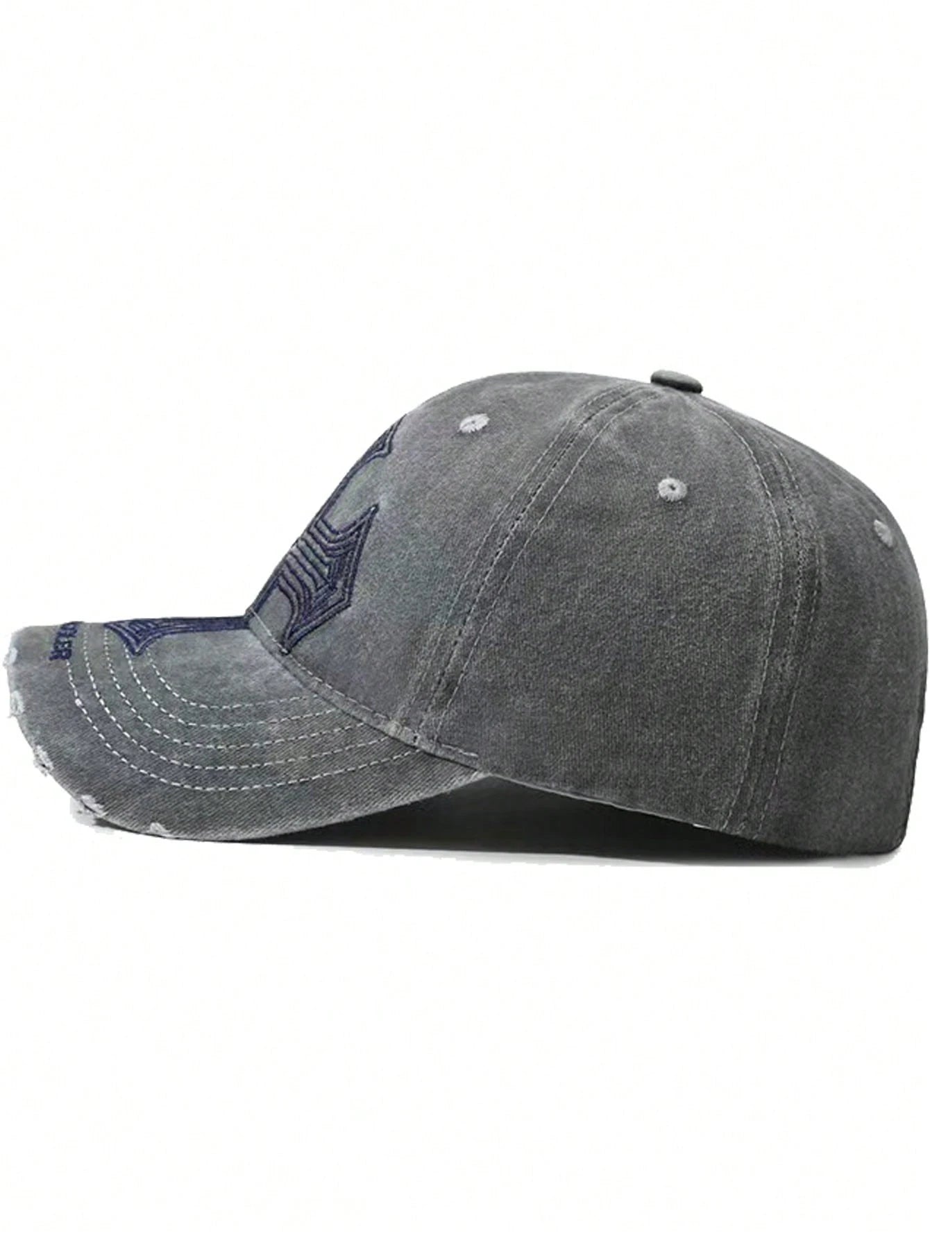 1pc Vintage Cross Embroidery Baseball Cap For Women, Retro Y2K Style Versatile Duck Bill Hat, American Heavy-Duty Distressed Personalized Soft Crown Hat For Men, Washed Ripped Soft Crown Face-Slimming