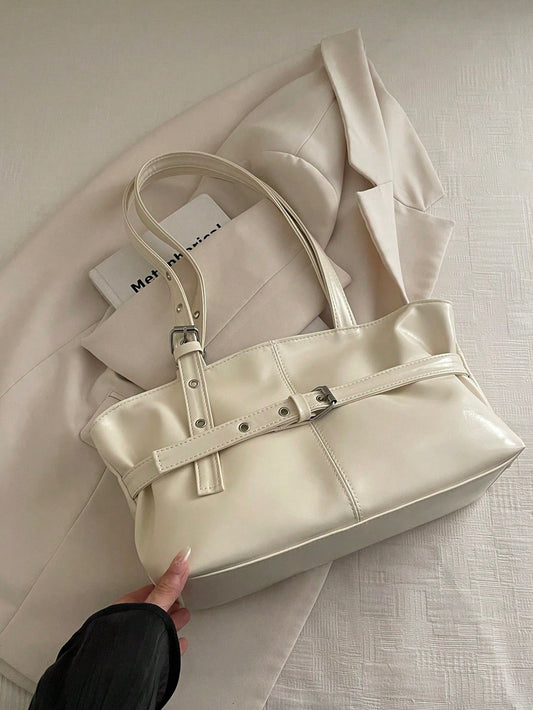 1pc Vintage Large Capacity Tote Bag, PU Solid Color Oiled Wax Leather, Zipper Closure, Women's Shoulder Bag,Business Professional Women