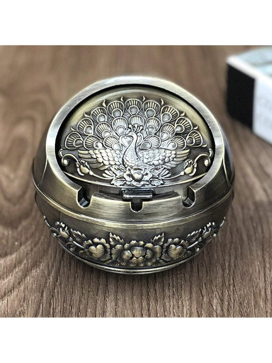 1pc Vintage Style Bronze Ashtray With Exquisite 2D Pattern, Durable And Beautiful Appearance. Suitable As A Gift For Boyfriend Or As A Jewelry Box. A Great Gift Choice For Christmas, Father's Day And