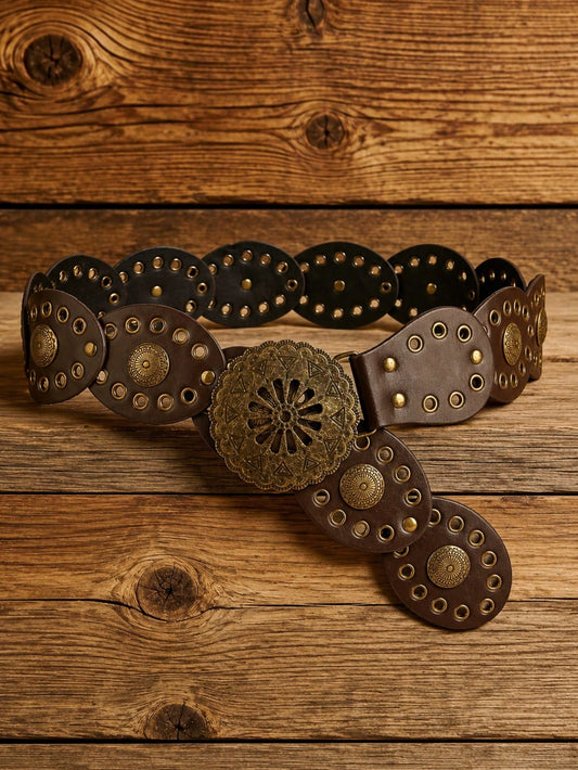1pc Western Cowboy Bohemian Style Women's Belt, Paired With This Bronze Metal Belt, Suitable For Autumn, Winter, Spring, Jeans