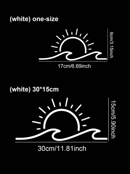1pc White 30*15cm Sun Wave Car Window Bumper Sticker, Suitable For Car Window, Laptop, Bicycle, Cute Sun Flower Decor For Rearview Mirror, Car Accessories, Vinyl Sticker, DIY Waterproof Decoration