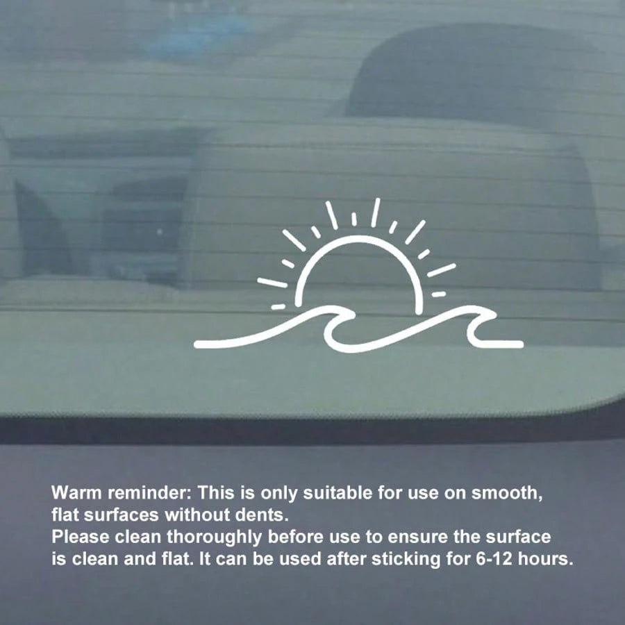 1pc White 30*15cm Sun Wave Car Window Bumper Sticker, Suitable For Car Window, Laptop, Bicycle, Cute Sun Flower Decor For Rearview Mirror, Car Accessories, Vinyl Sticker, DIY Waterproof Decoration