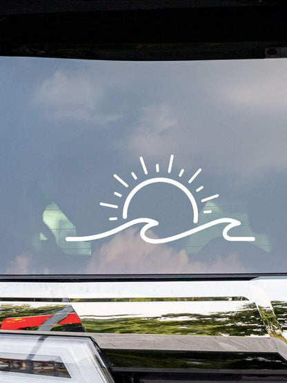 1pc White 30*15cm Sun Wave Car Window Bumper Sticker, Suitable For Car Window, Laptop, Bicycle, Cute Sun Flower Decor For Rearview Mirror, Car Accessories, Vinyl Sticker, DIY Waterproof Decoration