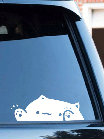 1pc White Cat Sticker Bumper Sticker 5in/12cm For Car Window, Bumper, Wall, Car, Truck SUV Window, Wall, Cup, Laptop Car Accessories