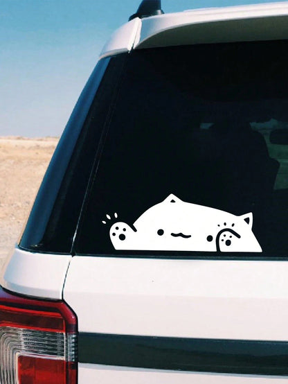 1pc White Cat Sticker Bumper Sticker 5in/12cm For Car Window, Bumper, Wall, Car, Truck SUV Window, Wall, Cup, Laptop Car Accessories