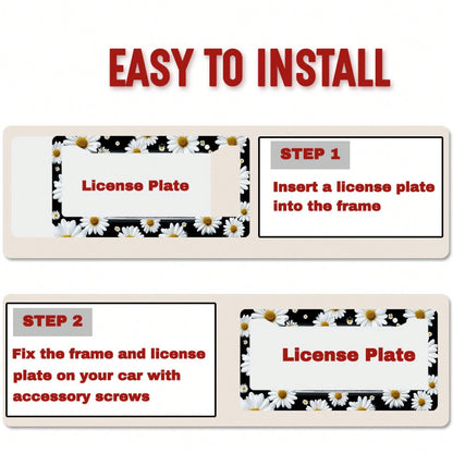 1pc White Daisy Metal License Plate Frame 12x6in, Elegant Frame With Mount Screws, Fits US & Global Vehicles, Easter Floral Car Decor Accessory,Car Cover,Car Must Haves,Gifts,Car Decor,Car Acessesorie