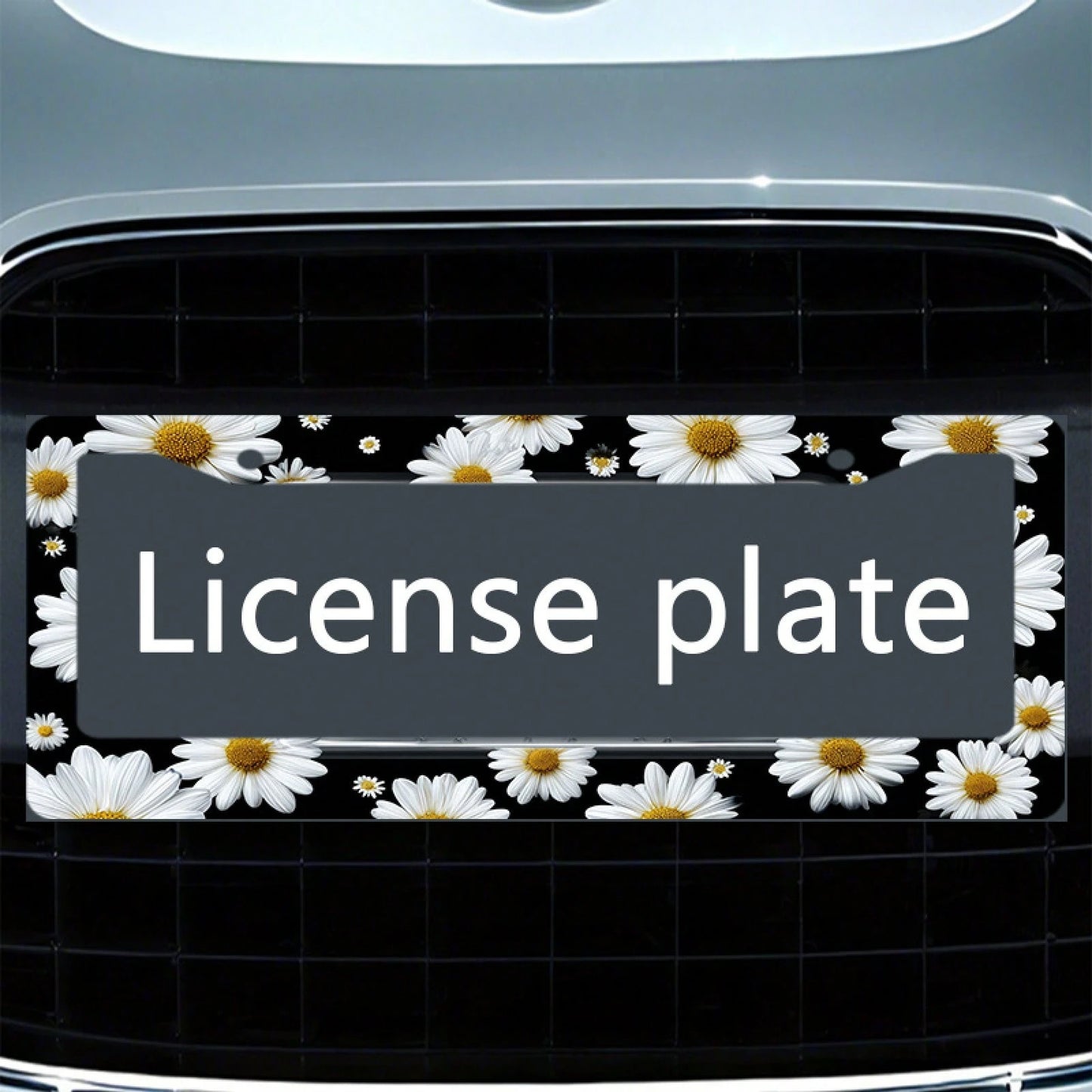 1pc White Daisy Metal License Plate Frame 12x6in, Elegant Frame With Mount Screws, Fits US & Global Vehicles, Easter Floral Car Decor Accessory,Car Cover,Car Must Haves,Gifts,Car Decor,Car Acessesorie