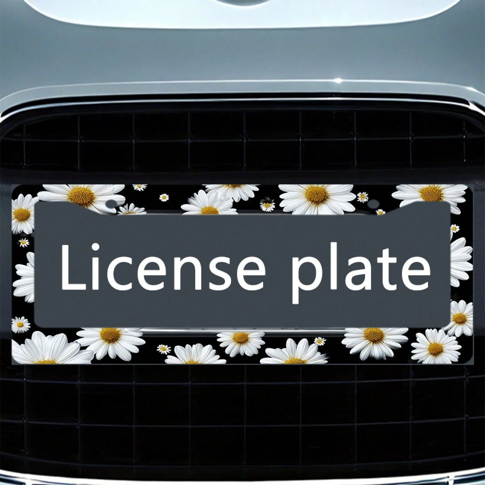 1pc White Daisy Metal License Plate Frame 12x6in, Elegant Frame With Mount Screws, Fits US & Global Vehicles, Easter Floral Car Decor Accessory,Car Cover,Car Must Haves,Gifts,Car Decor,Car Acessesorie
