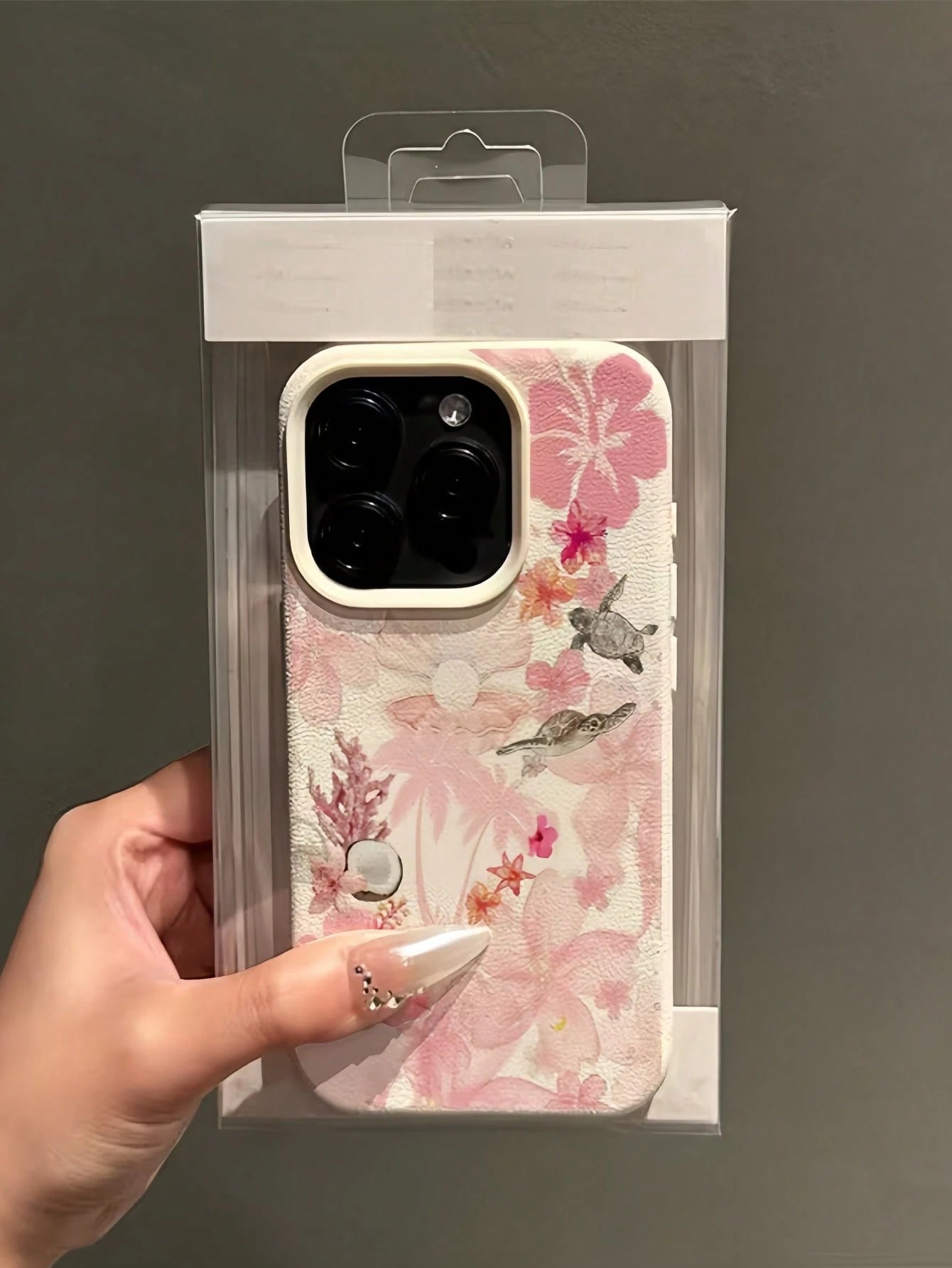 1pc White Minimalist Personalized Pink Flower Ocean Sea Turtle Coconut Orchid Coral Pattern Phone Case Compatible With IPhone 16 Pro Max/17/16/15/14 Plus/13/12/11/Air And Series