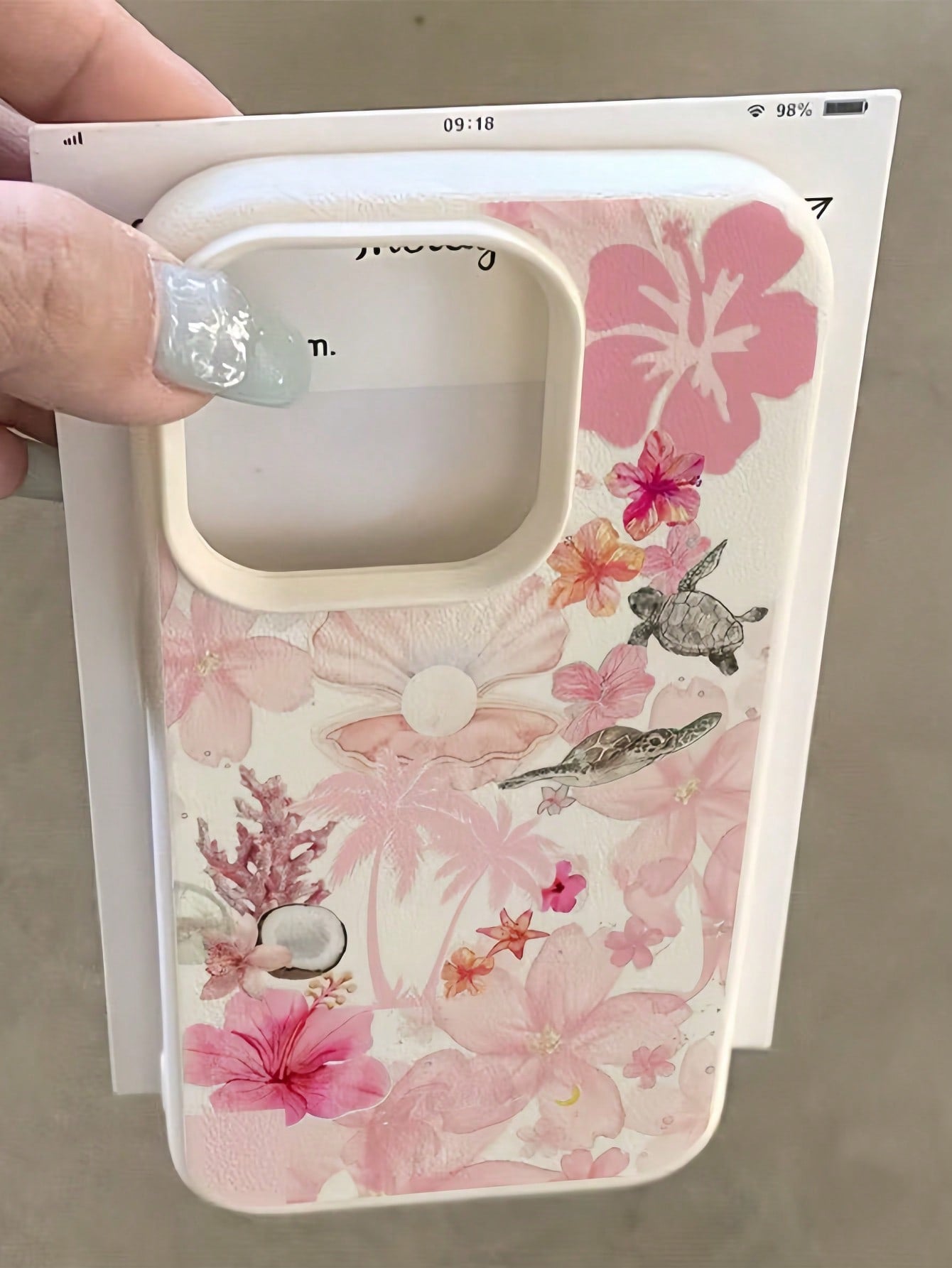 1pc White Minimalist Personalized Pink Flower Ocean Sea Turtle Coconut Orchid Coral Pattern Phone Case Compatible With IPhone 16 Pro Max/17/16/15/14 Plus/13/12/11/Air And Series