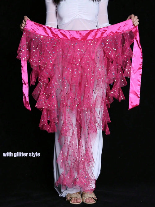 1pc Women's Belly Dance Hip Scarf Skirt With Tassel Hem And Waist Tie, Wavy Hem