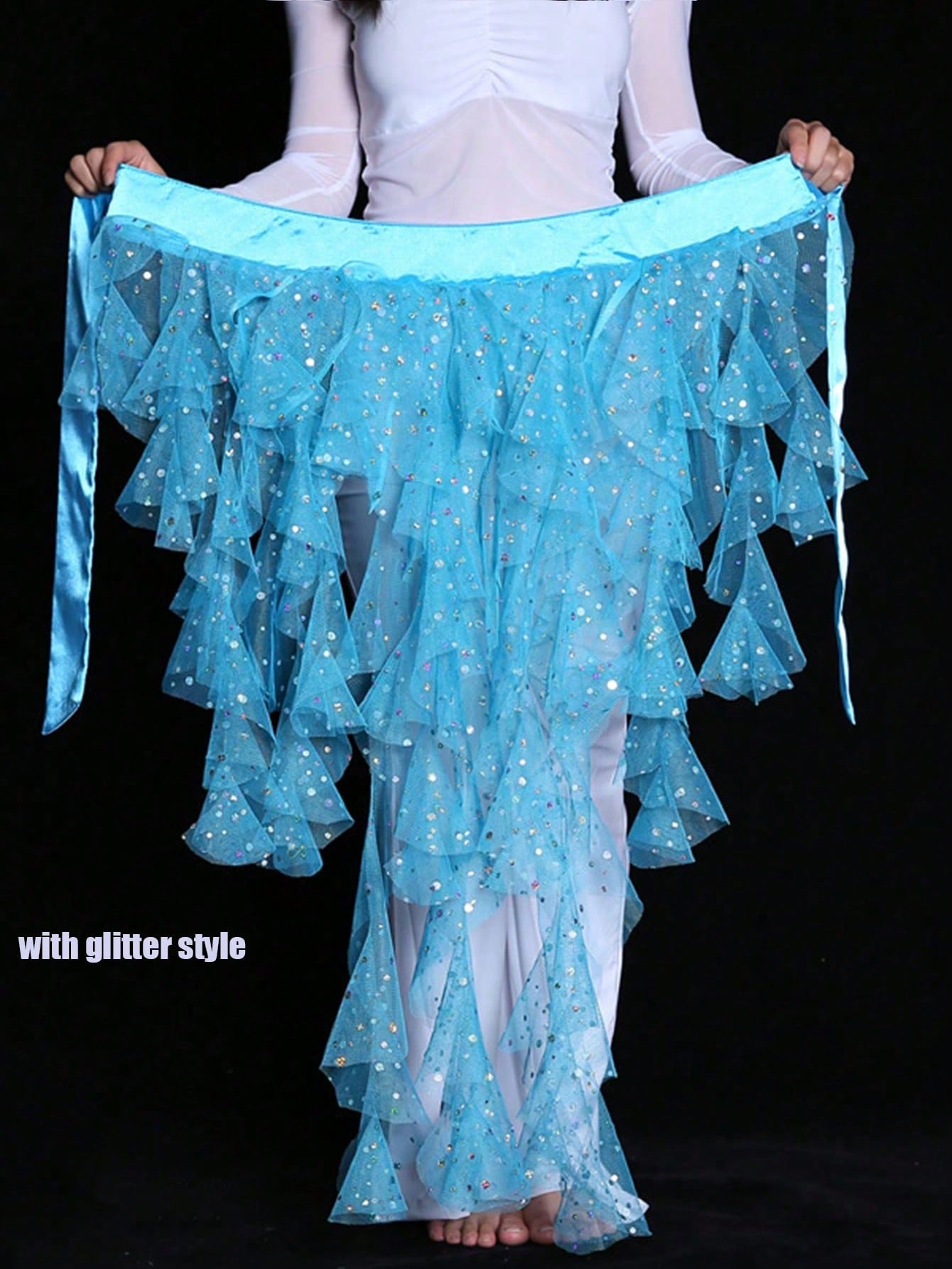 1pc Women's Belly Dance Hip Scarf Skirt With Tassel Hem And Waist Tie, Wavy Hem