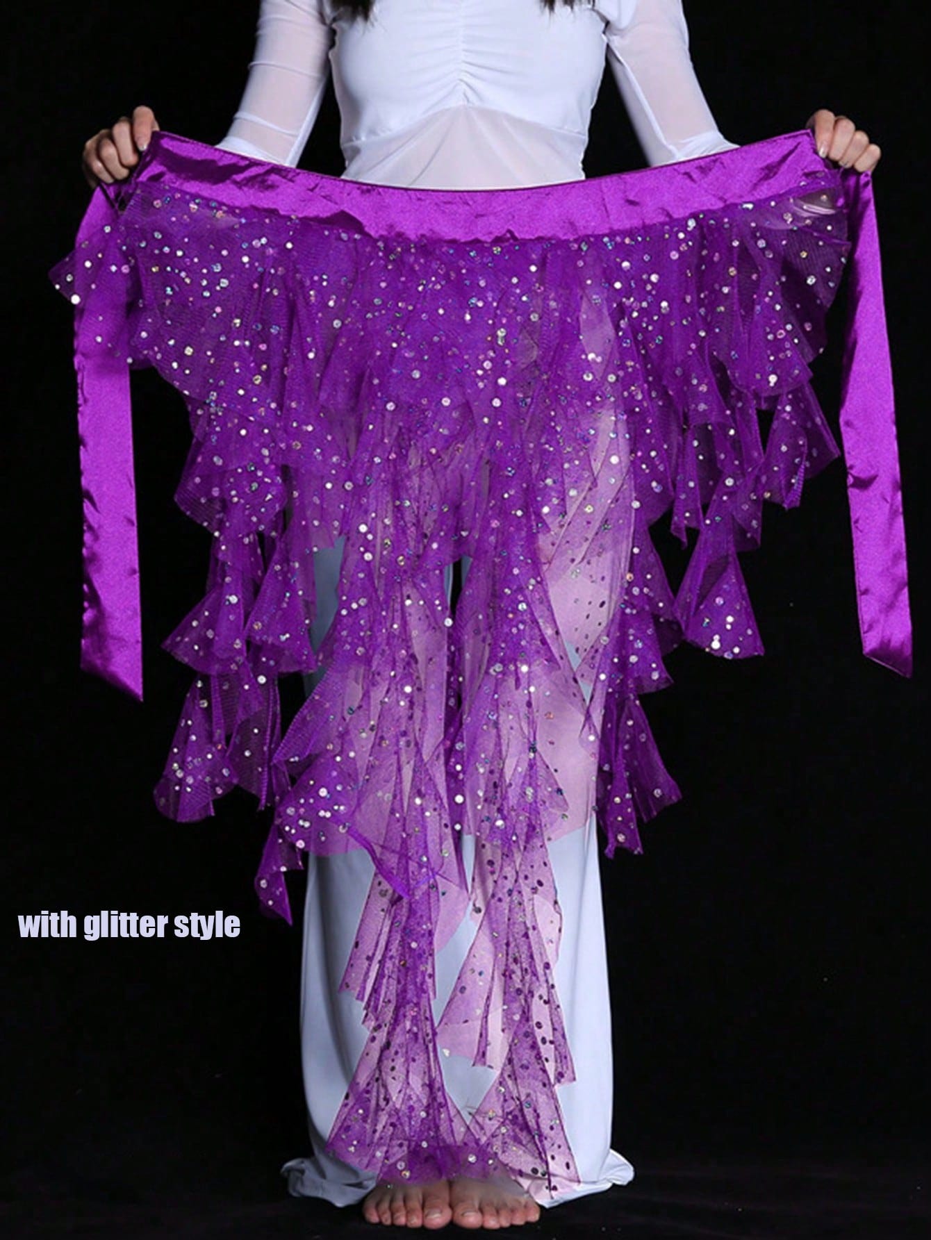 1pc Women's Belly Dance Hip Scarf Skirt With Tassel Hem And Waist Tie, Wavy Hem