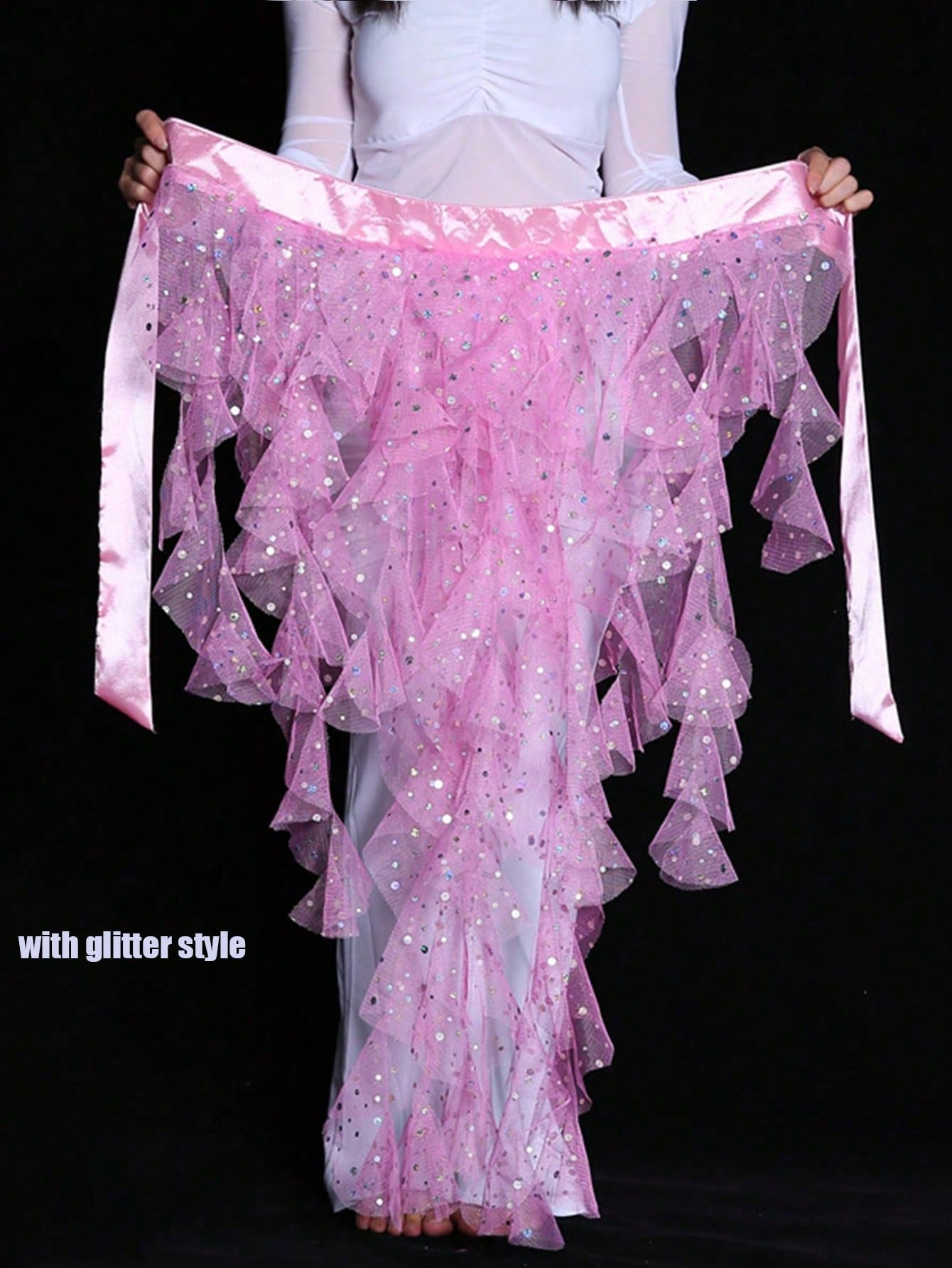 1pc Women's Belly Dance Hip Scarf Skirt With Tassel Hem And Waist Tie, Wavy Hem