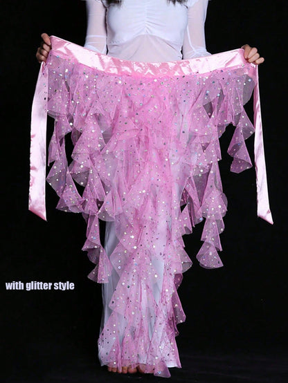 1pc Women's Belly Dance Hip Scarf Skirt With Tassel Hem And Waist Tie, Wavy Hem