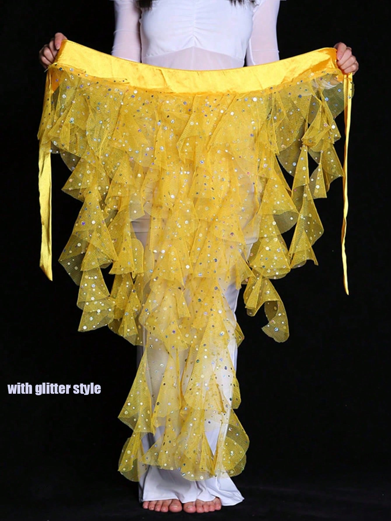 1pc Women's Belly Dance Hip Scarf Skirt With Tassel Hem And Waist Tie, Wavy Hem