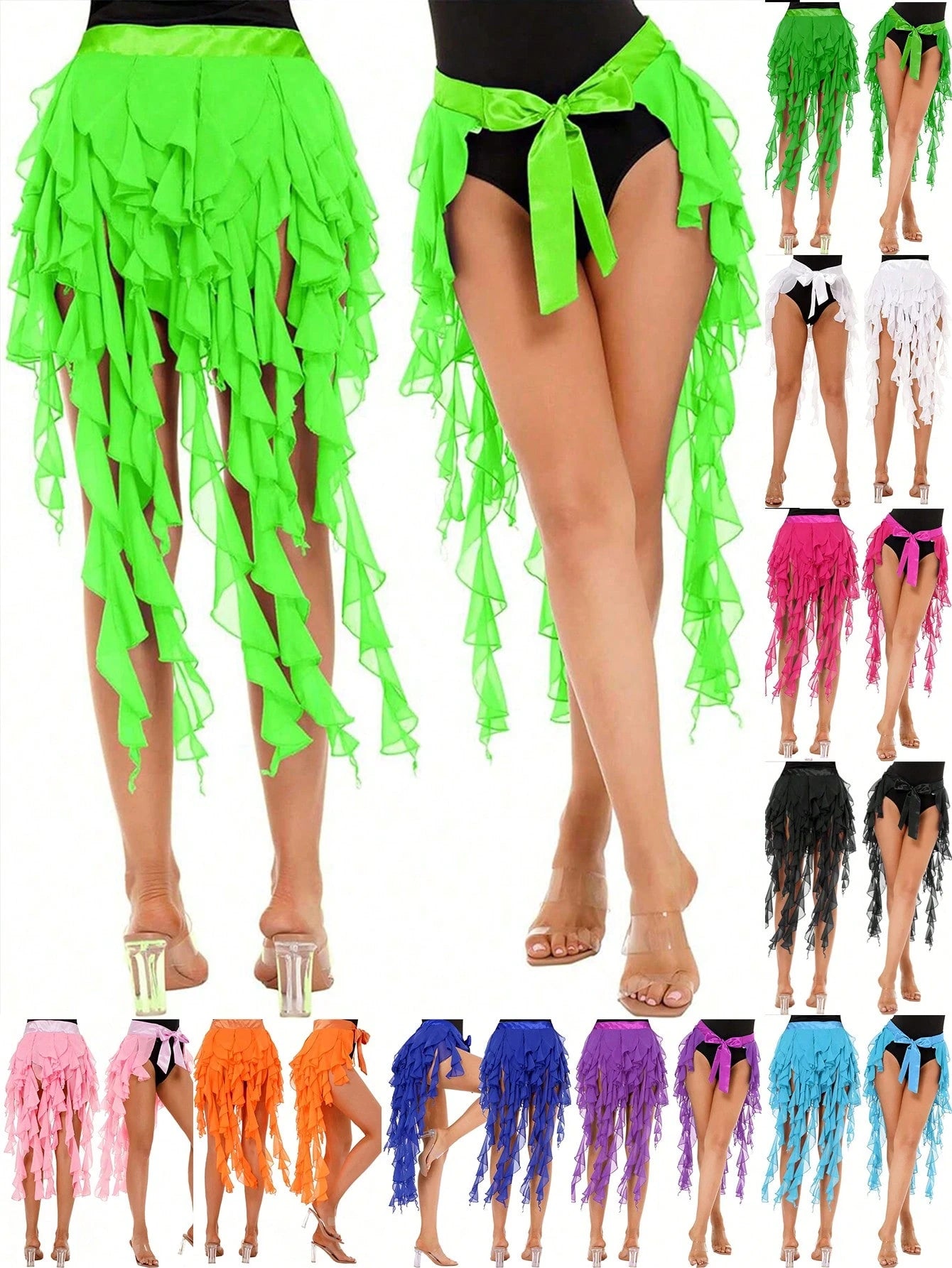 1pc Women's Belly Dance Hip Scarf Skirt With Tassel Hem And Waist Tie, Wavy Hem