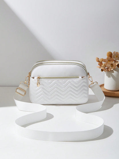 1pc Women's Casual Commuter Crossbody Bag, Solid Color Personalized Fashion Wavy Pattern, Comfortable Handheld And Shoulder Strap, Aesthetic