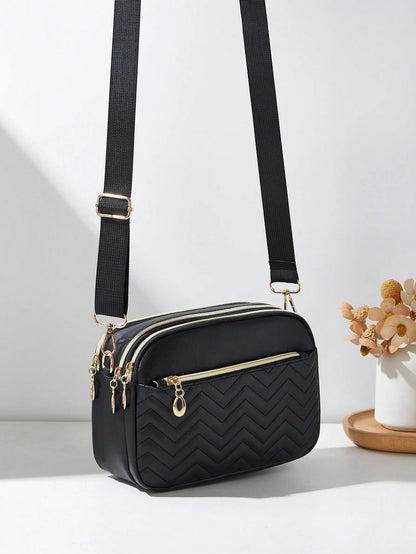 1pc Women's Casual Commuter Crossbody Bag, Solid Color Personalized Fashion Wavy Pattern, Comfortable Handheld And Shoulder Strap, Aesthetic