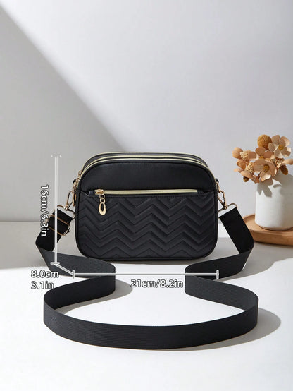 1pc Women's Casual Commuter Crossbody Bag, Solid Color Personalized Fashion Wavy Pattern, Comfortable Handheld And Shoulder Strap, Aesthetic