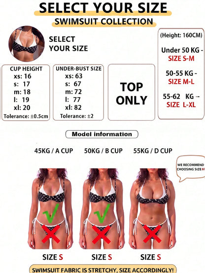 1pc Women's Polka Dot Bikini Top, Elegant Bohemian Style Beachwear, European Summer Beach Vacation