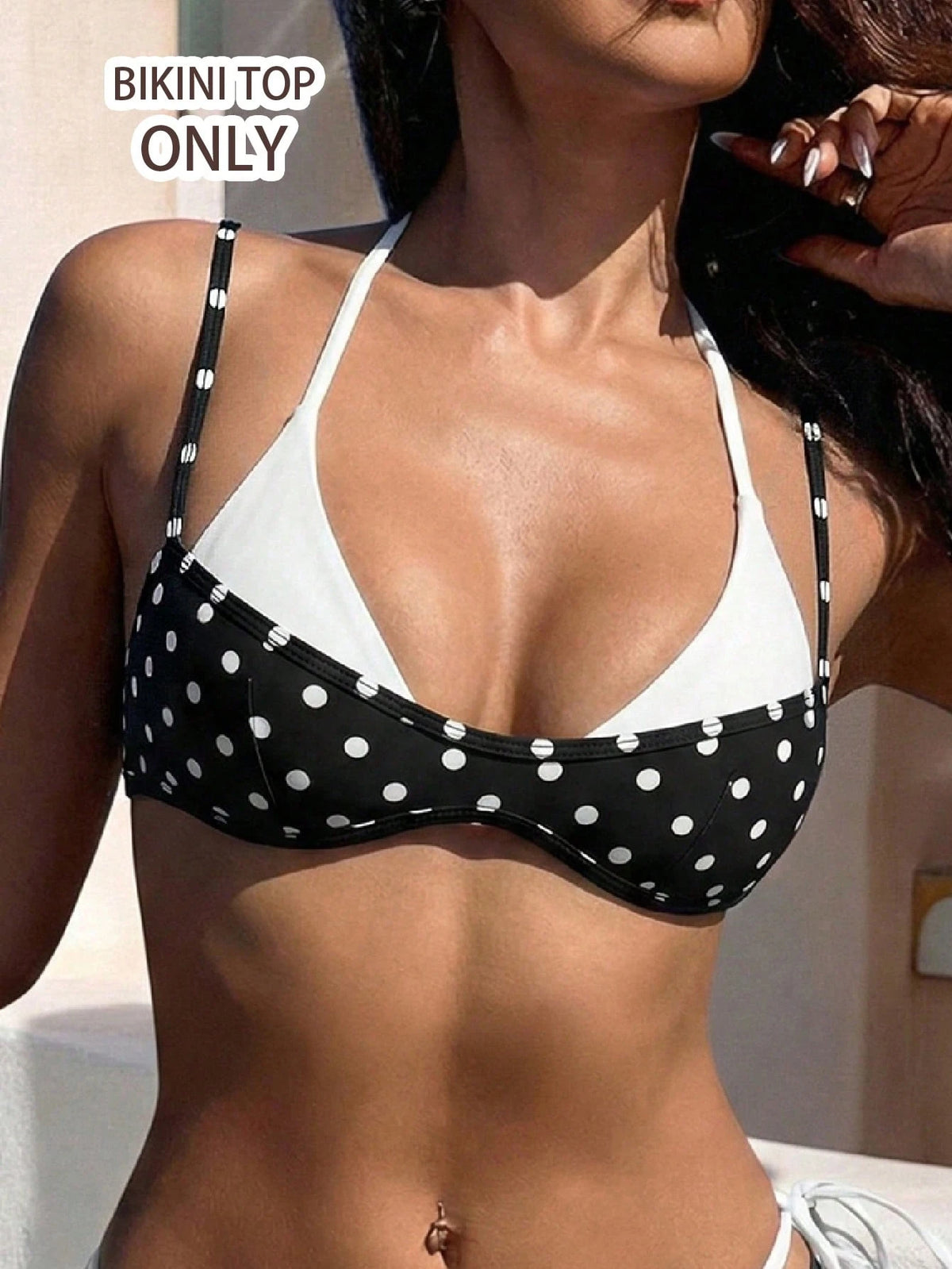 1pc Women's Polka Dot Bikini Top, Elegant Bohemian Style Beachwear, European Summer Beach Vacation