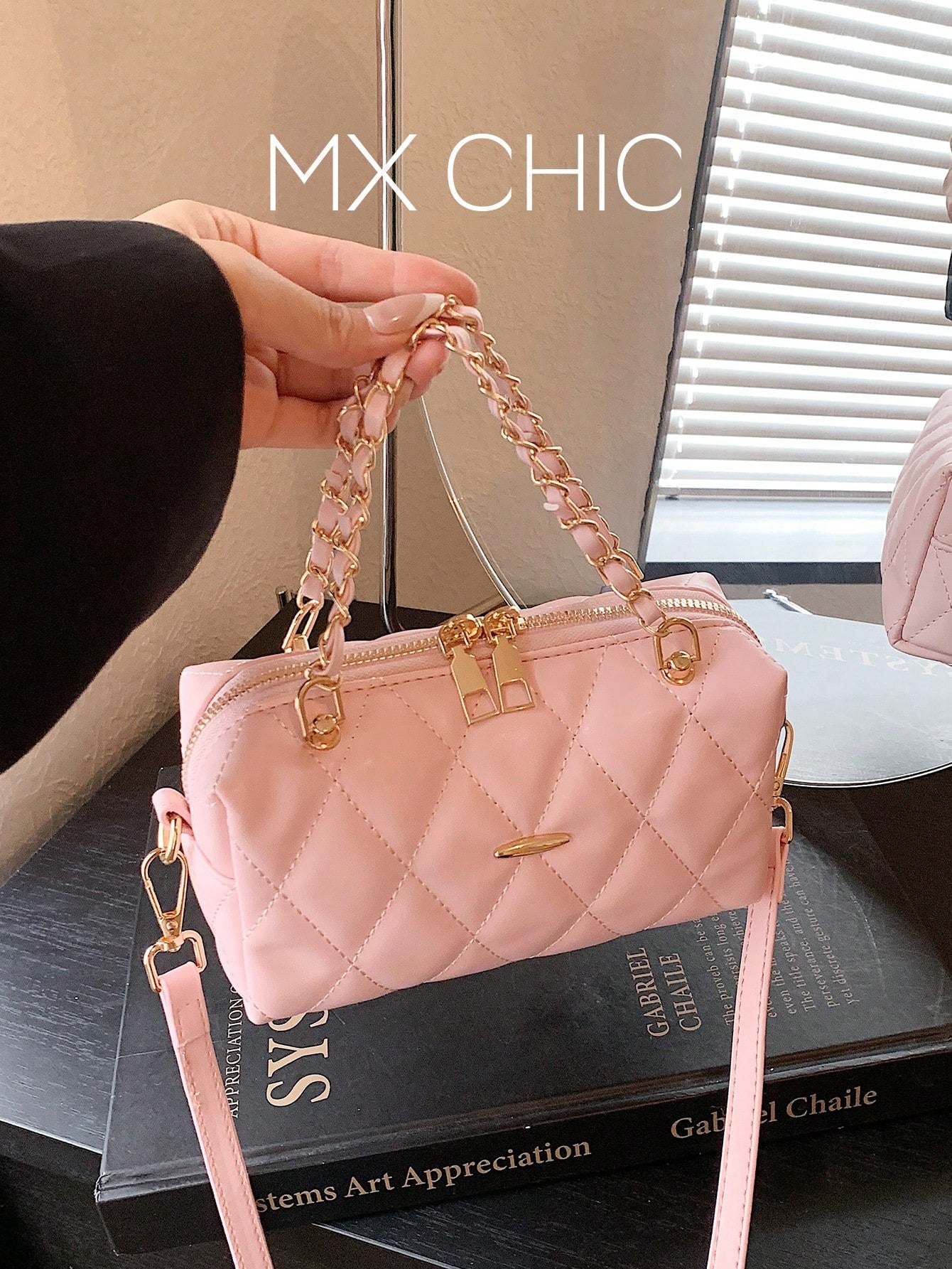 1pc Women's Solid Color PU Leather Handbag, Fashion Chain Quilted Diamond Pattern Boston Bag, Suitable For Commuting, Shopping, Gift Giving