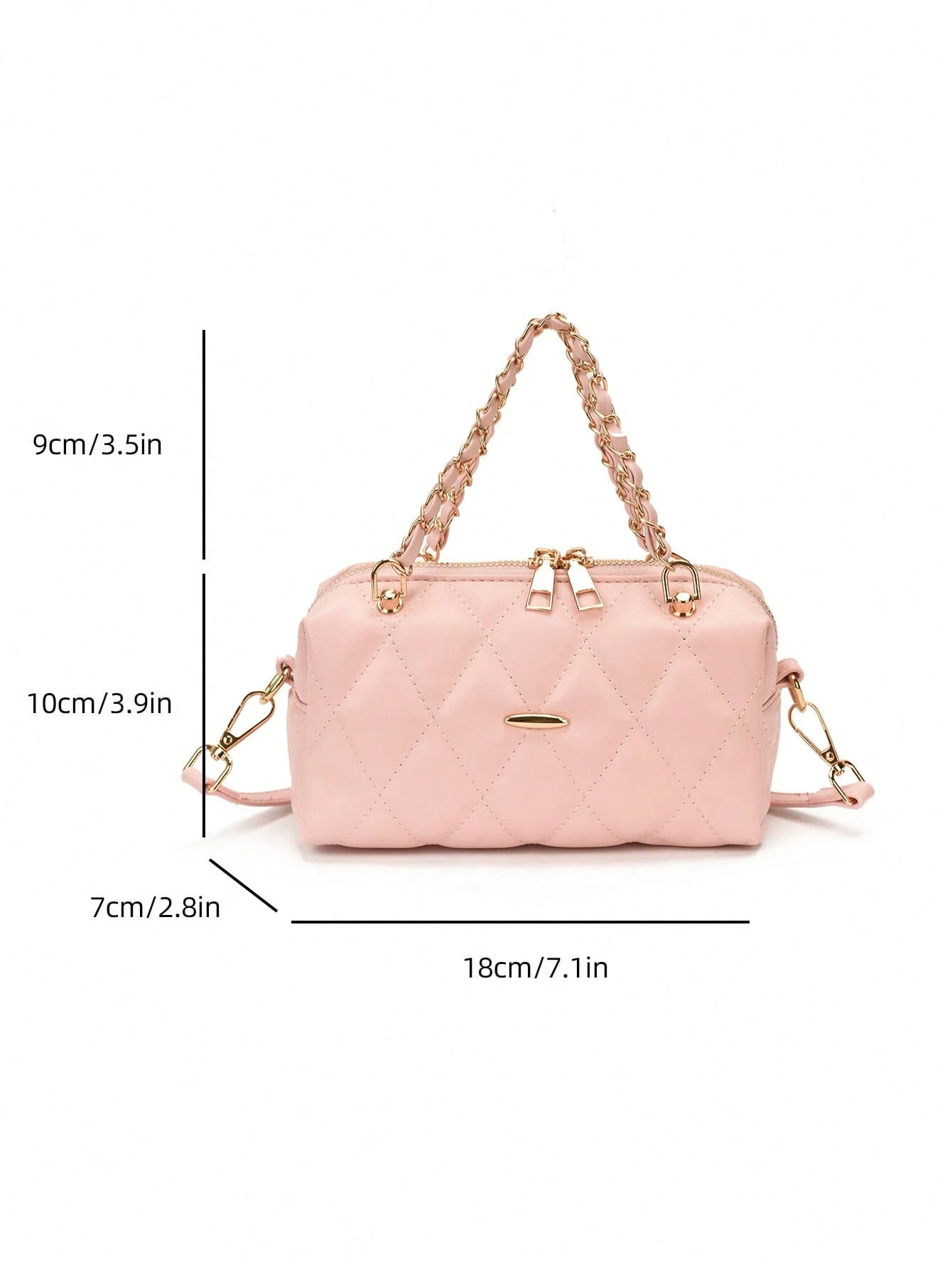 1pc Women's Solid Color PU Leather Handbag, Fashion Chain Quilted Diamond Pattern Boston Bag, Suitable For Commuting, Shopping, Gift Giving
