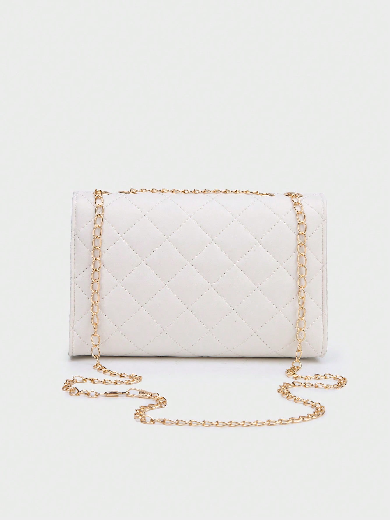1pc Women White Diamond Grid Chain Strap Crossbody Bag, Fashionable Light-Weight Quilted Flap Shoulder Bag