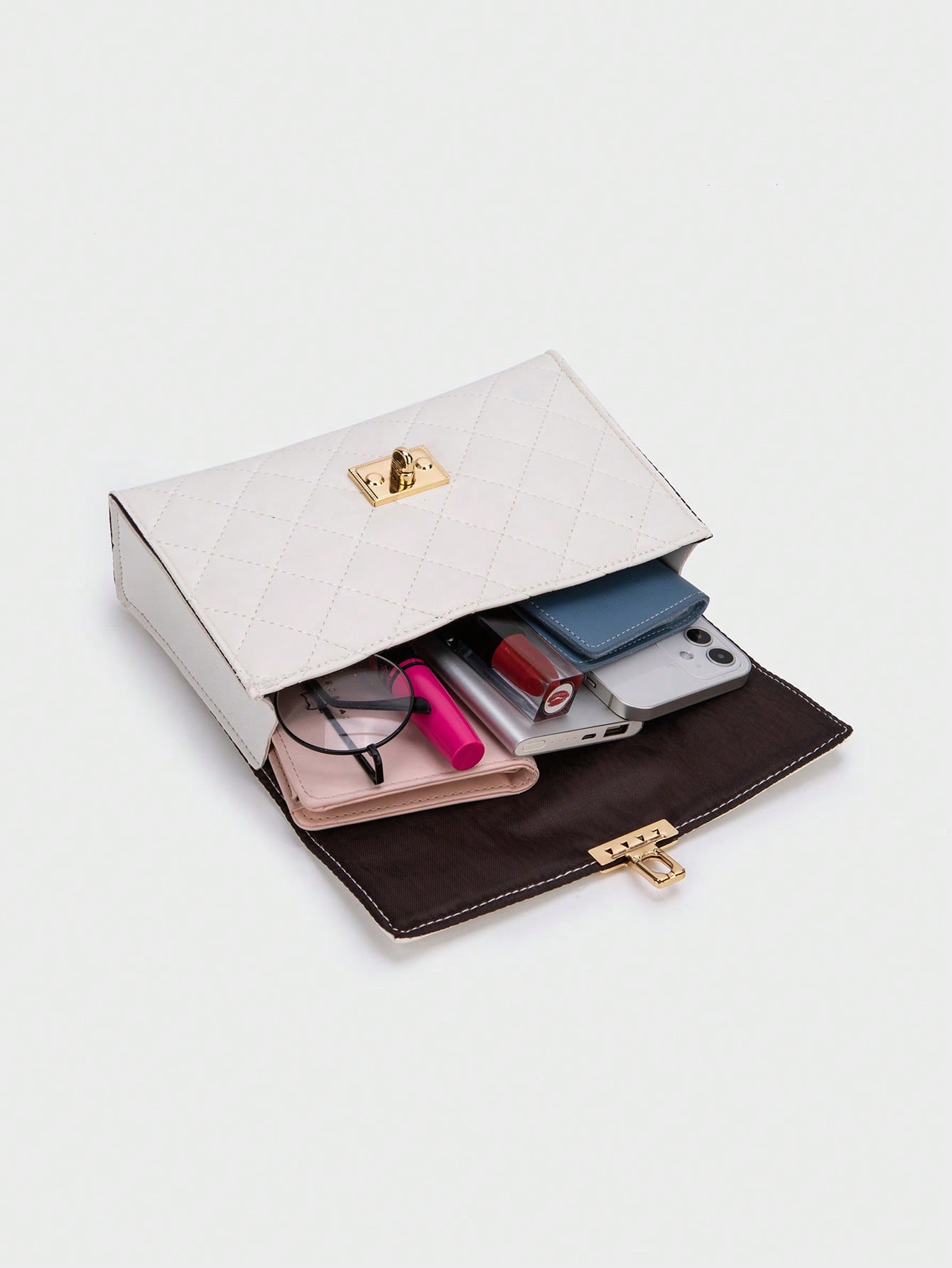 1pc Women White Diamond Grid Chain Strap Crossbody Bag, Fashionable Light-Weight Quilted Flap Shoulder Bag