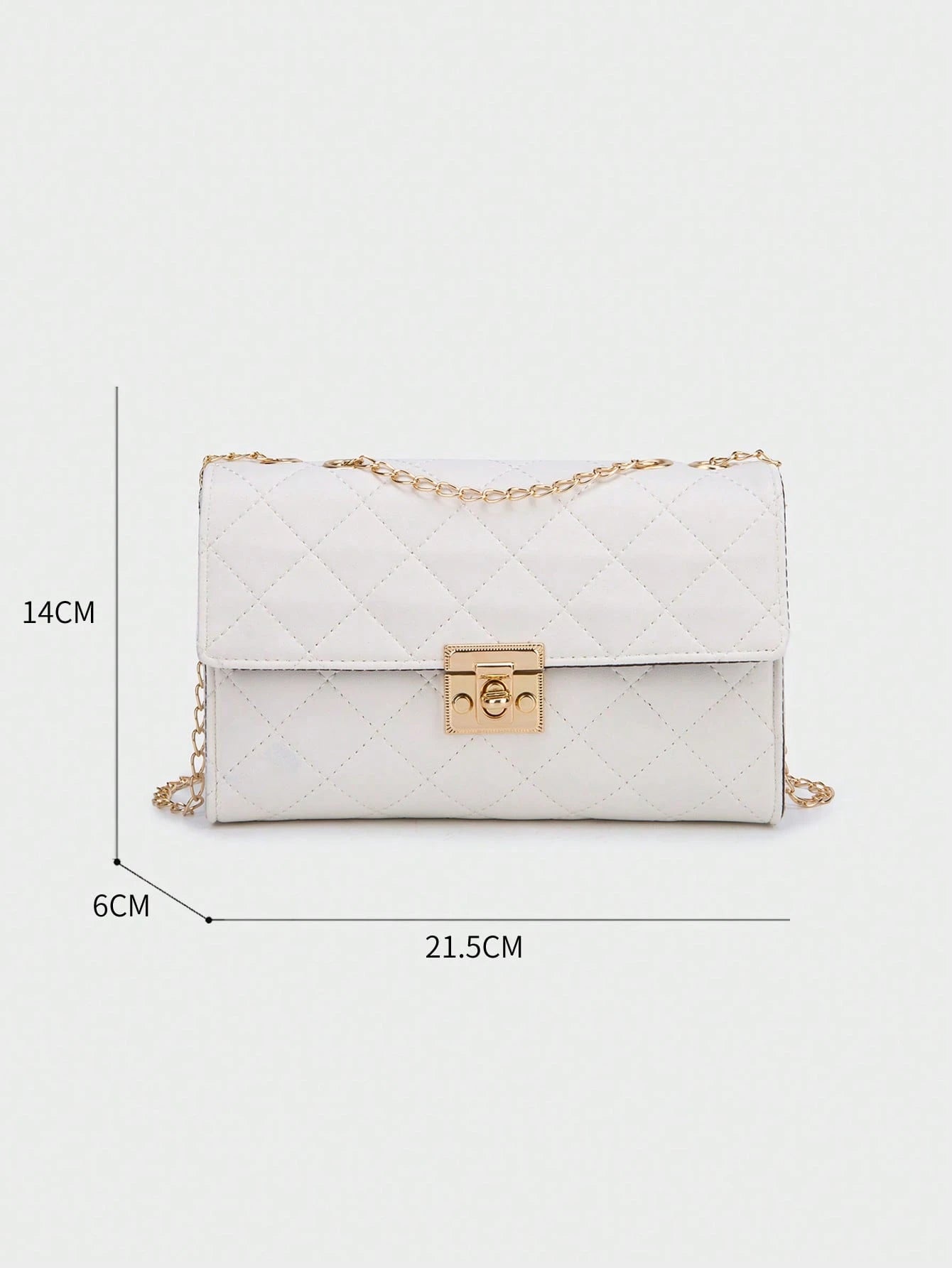 1pc Women White Diamond Grid Chain Strap Crossbody Bag, Fashionable Light-Weight Quilted Flap Shoulder Bag