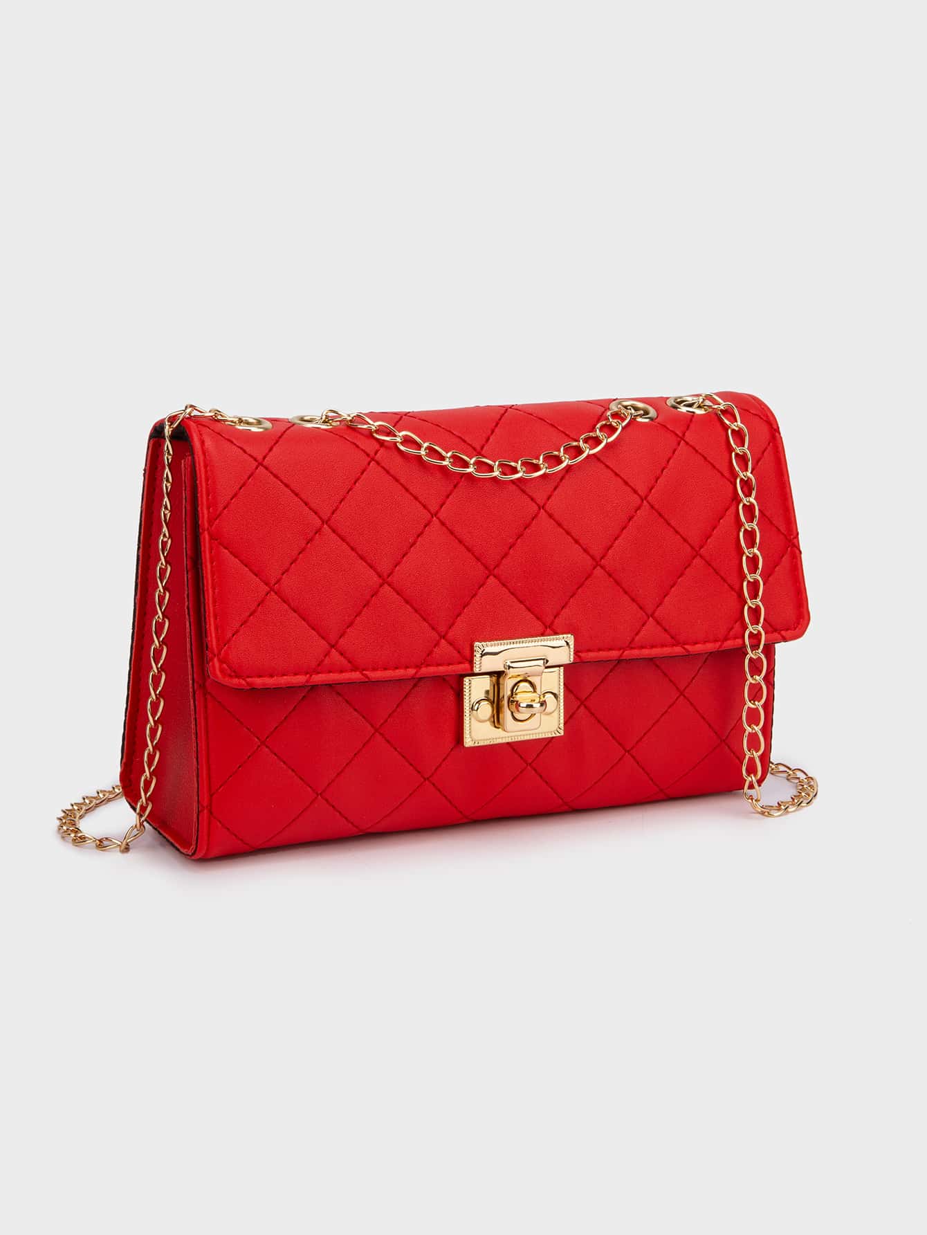 1pc Women White Diamond Grid Chain Strap Crossbody Bag, Fashionable Light-Weight Quilted Flap Shoulder Bag