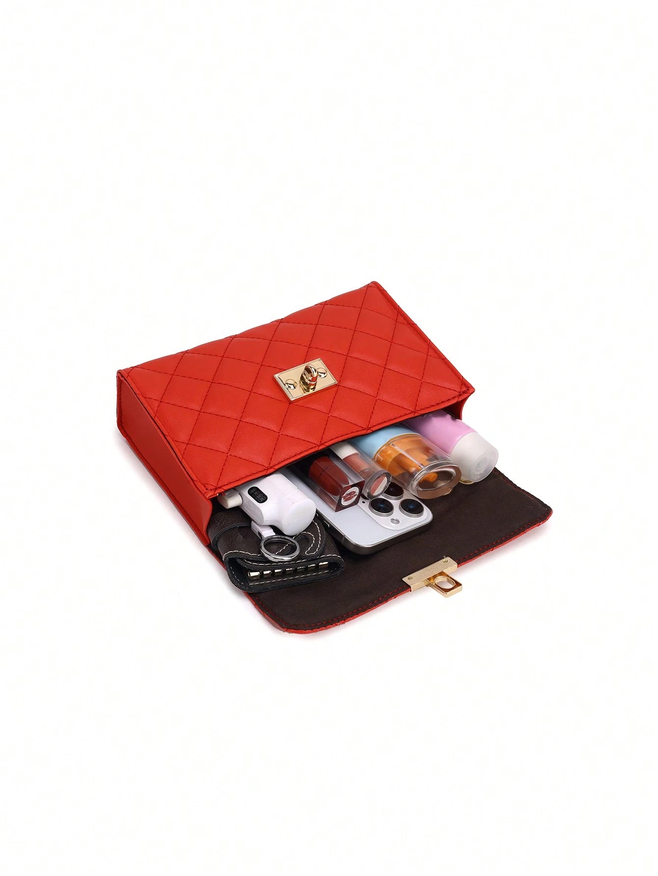 1pc Women White Diamond Grid Chain Strap Crossbody Bag, Fashionable Light-Weight Quilted Flap Shoulder Bag