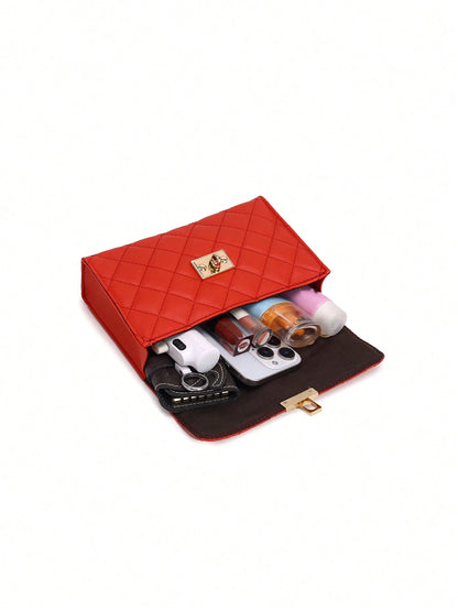 1pc Women White Diamond Grid Chain Strap Crossbody Bag, Fashionable Light-Weight Quilted Flap Shoulder Bag