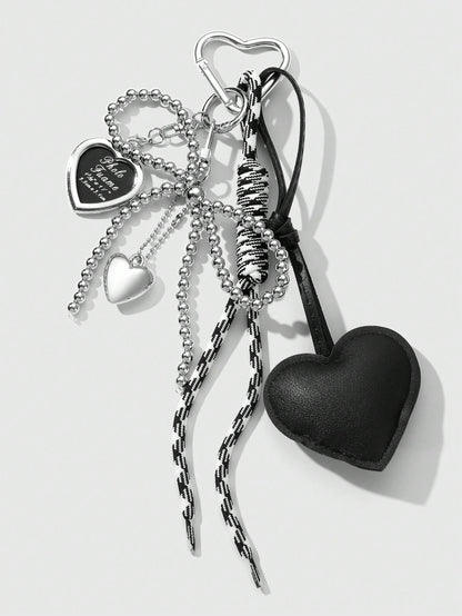 1pc Y2K Luxury Gothic Style Handmade Beaded Silver CCB Bow, Drip Oil Leather Heart Braided Rope Key Chain, Bag Pendant, Suitable For Women/Ladies Daily Wear, Holiday Gift Bridesmaid Gifts Bows