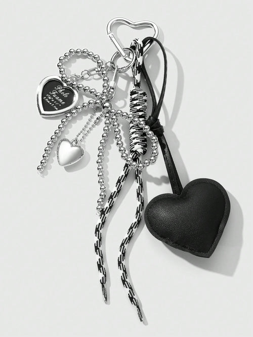 1pc Y2K Luxury Gothic Style Handmade Beaded Silver CCB Bow, Drip Oil Leather Heart Braided Rope Key Chain, Bag Pendant, Suitable For Women/Ladies Daily Wear, Holiday Gift Bridesmaid Gifts Bows