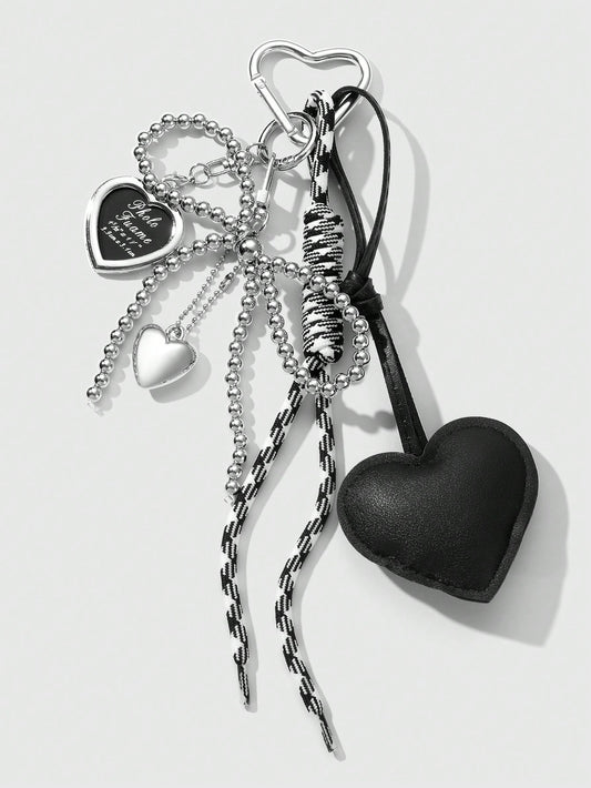 1pc Y2K Luxury Gothic Style Handmade Beaded Silver CCB Bow, Drip Oil Leather Heart Braided Rope Key Chain, Bag Pendant, Suitable For Women/Ladies Daily Wear, Holiday Gift Bridesmaid Gifts Bows