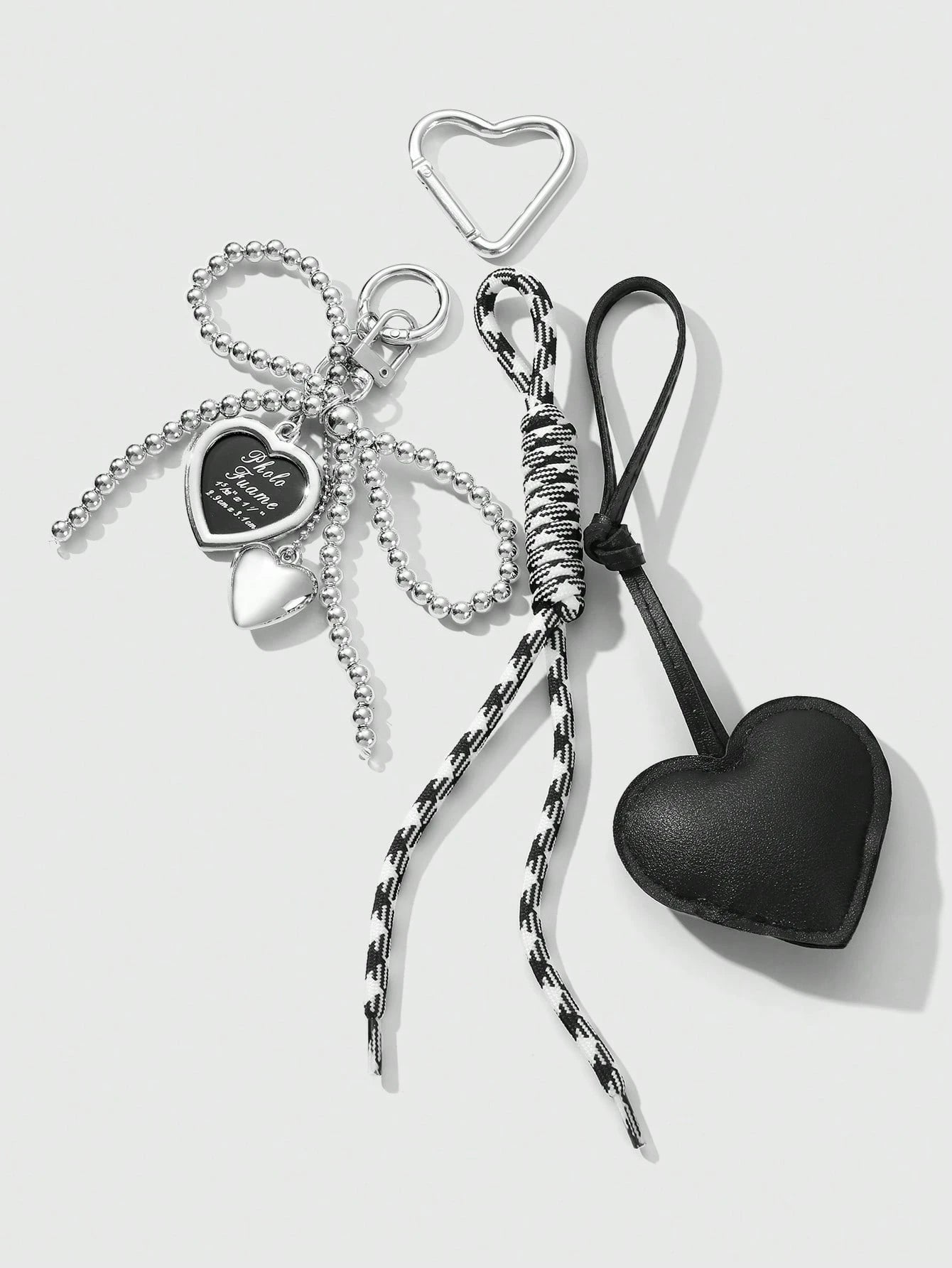 1pc Y2K Luxury Gothic Style Handmade Beaded Silver CCB Bow, Drip Oil Leather Heart Braided Rope Key Chain, Bag Pendant, Suitable For Women/Ladies Daily Wear, Holiday Gift Bridesmaid Gifts Bows